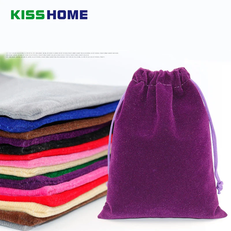 

Wholesale 50pcs/Lot Large Packaging Bag Black Velvet Bag For Jewelry Can Custom Logo Printed Drawstring Velvet Pouches