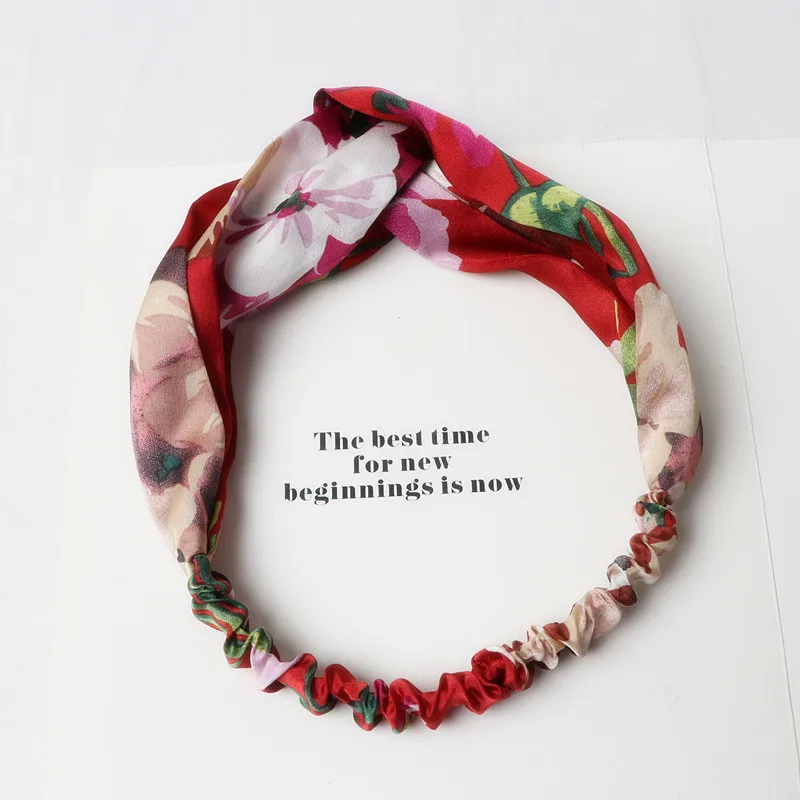 

Headbands Women Hair Accesorries Girl Boho Head band Floral Print Silk Satin fabric Hairbands Elastic Cross Turban Promotion