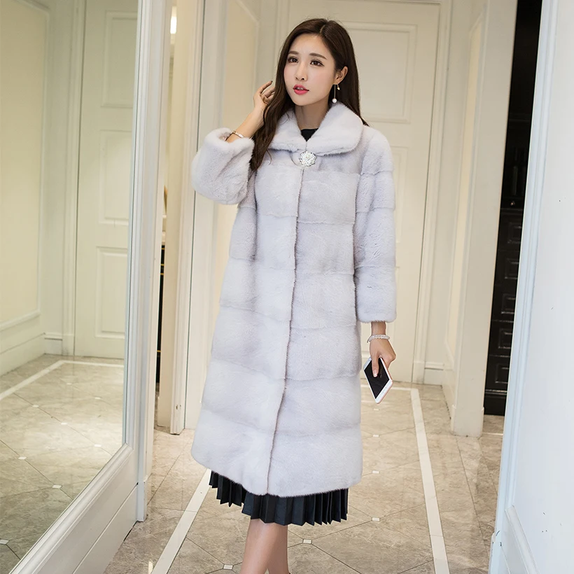Genuine Mink Fur Coat Wrap White Long Jacket Women Double Faced Fur