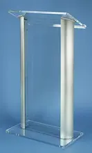 Fixture Displays 47″ Clear Acrylic Podium for Floor with Silver Aluminum Sides