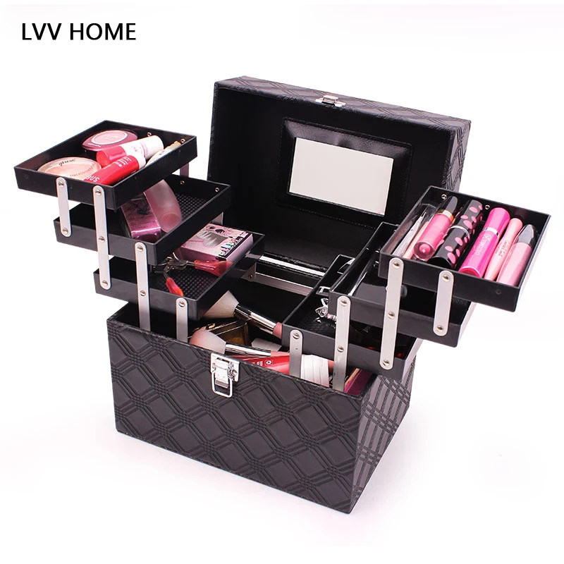 LVV المنزل hree طبقات المهنة التجميل صندوق تخزين/ماكياج الفنان منظمة التجميل inishing مربع LVV المنزل hree طبقات المهنة التجميل صندوق تخزين/ماكياج الفنان منظمة التجميل inishing مربع
