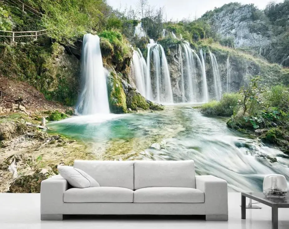 Waterfall wealth source into the landscape landscape wall modern living room wallpapers Waterfall wealth source into the landscape landscape wall modern living room wallpapers