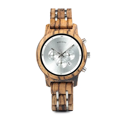 BOBO BIRD деревянные часы для мужчин для влюбленных Пара Дерево и сталь в сочетании wo мужские часы с секундомером часы женски erkek kol saati - Цвет: silver 40mm