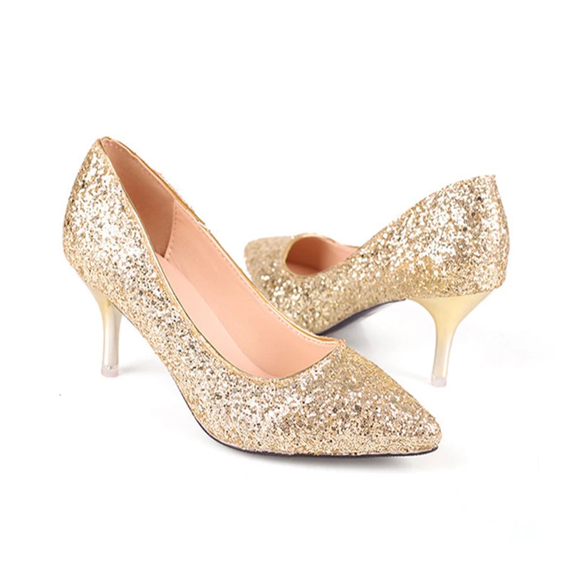 

2019 New Fine Root Single Shoes Crystal Bridesmaid Shoes Pointed High-heeled Women's Dress Nightclub Single Shoes Women Tacones