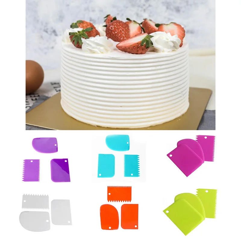 

3Pcs/Set Plastic Cake Scraper Set Multifunction Blade Fondant Cake Decoration Tool Pastry Cream Butter Spatula