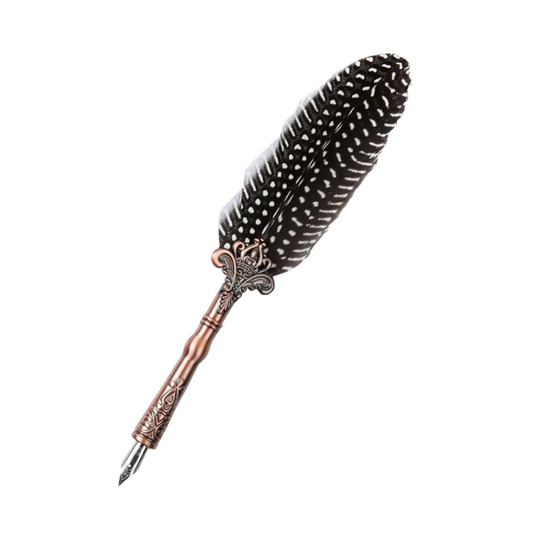 

Creative Craft Vintage Feather Pen Vintage Engraved Metal Felt Pen Signature Gift Natural Pattern Feather Pen Set Gift Box