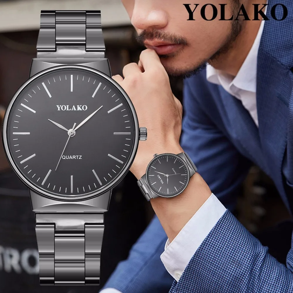 

YOLAKO Brand Men Stainless Steel Business Watch Luxury Male Quartz Wristwatches Clock Relogio Masculino