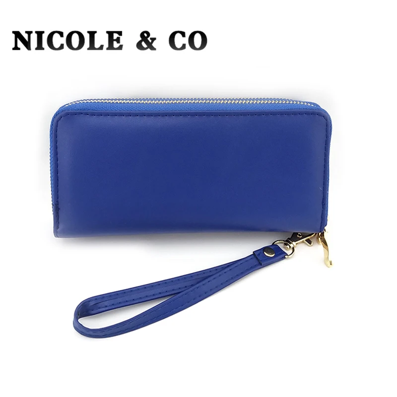 

NICOLE & CO Women Wallets PU Leather Long Style Card Holder Money Purse Fashion Female Zipper Hand Phone Bag