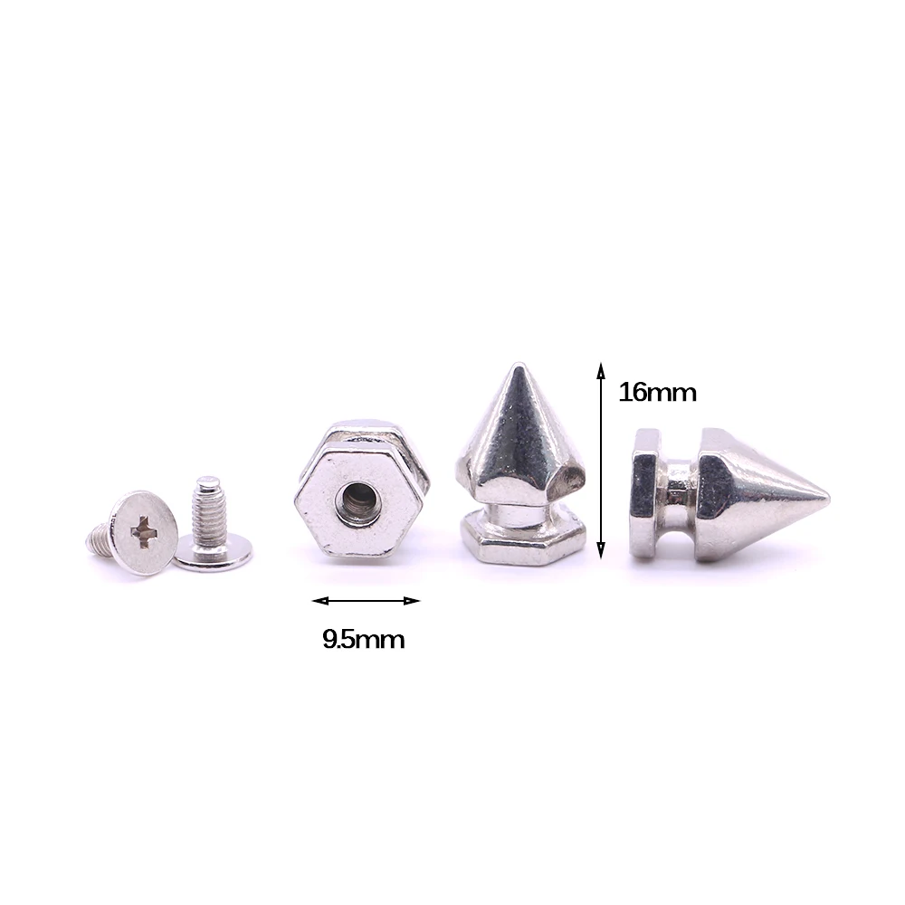 

New 10sets/pack 9.5mm (Diameter), 16mm (Height) spikes screwback spikes Silver Colors stud diy screw rivet B-10