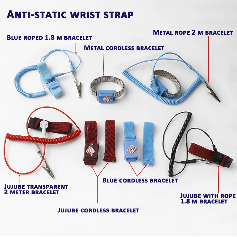 

ESD Discharge Cable Reusable Wrist Band Strap Hand Adjustable Anti Static Bracelet Electrostatic With Grounding Wire 1.8-2M