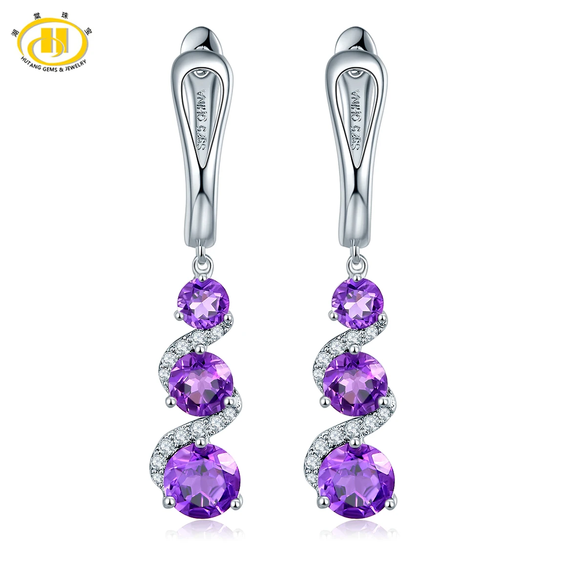 

Hutang Natural Amethyst Dangle Earrings 925 Sterling Silver Gemstone Earring For Women Fine Jewelry Gift 2017