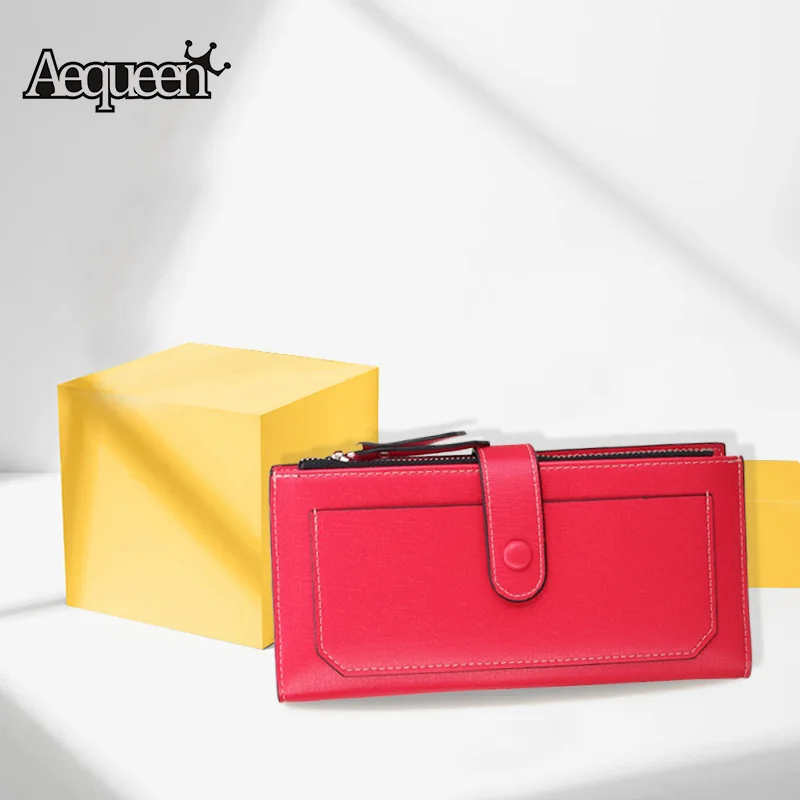 

AEQUEEN PU Leather Wallet Women long Wallet Female Hasp Purse Clutch Wallet Brand Design Credit Card Holder Solid Candy Color