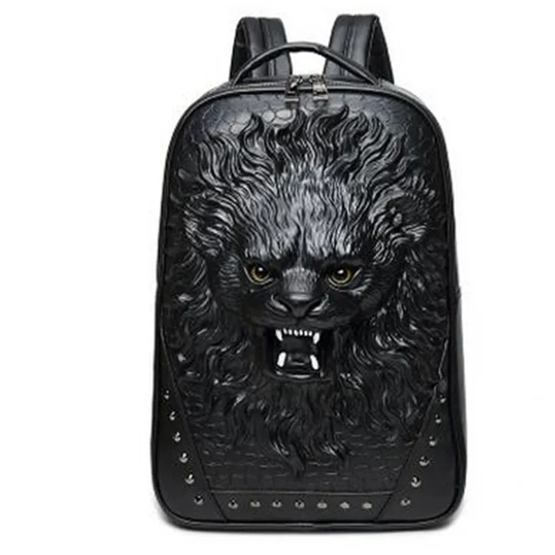 Backpack Pattern 3D Personality Tiger Head Backpack Male Creative Rivet Korean Version The Cool Animal Tide Package,Gold