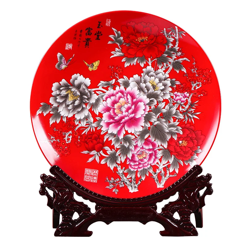 10 дюймовый керамический фарфор Jingdezhen ремесла китайский пион цветок декоративные