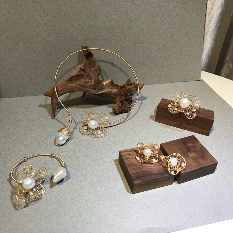 ANI 14K рулон золота ручной работы женские Torques натуральный пресноводный белый