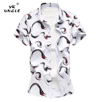 

YK UNCLE Brand 2018 Summer Fashion Casual Short Sleeve Men Shirt Plus Size Chinese Style Brushes Strokes Printing Men's Shirts