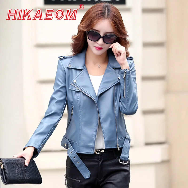 Женские кожаные куртки и пальто Jaqueta De Couro FemininaTurn-Down Collar Solid Pu Brand Com Новое поступление Jaqueta Couro