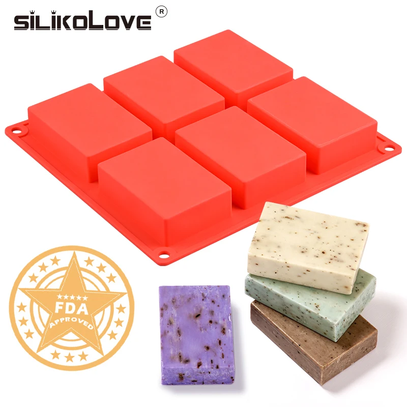 

6 Cavity Silicone Mold for Making Soaps 3D Plain Soap Mold Rectangle DIY Handmade Soap Form Tray Mould