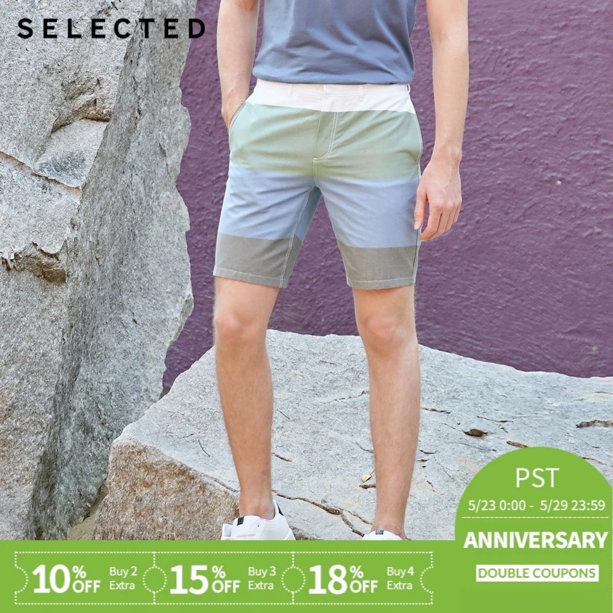 

SELECTED Men's Spring 100% Cotton Assorted Colors Straight Fit Striped Shorts C|4192SH508