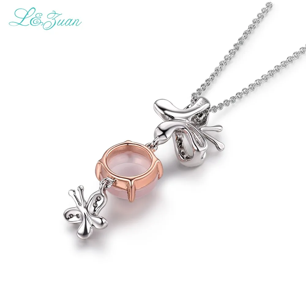 L& zuan Белое золото 2.38ct розовая кварцевая Подвеска для женщин бабочка 925 стерлингового серебра ожерелья с серебряной цепочкой подарок