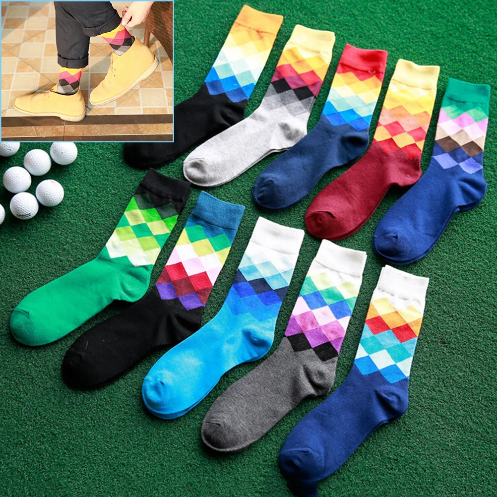 

10 Colors British Style Plaid Gradient Color Elite Long Cotton Blend Socks Rhombi Happy Socks 1 pair