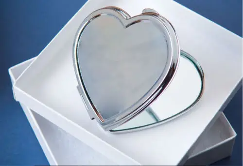 

Blank Heart Metal Compact Mirror Makeup Cases Silver Colour DIY Mirror TWO side