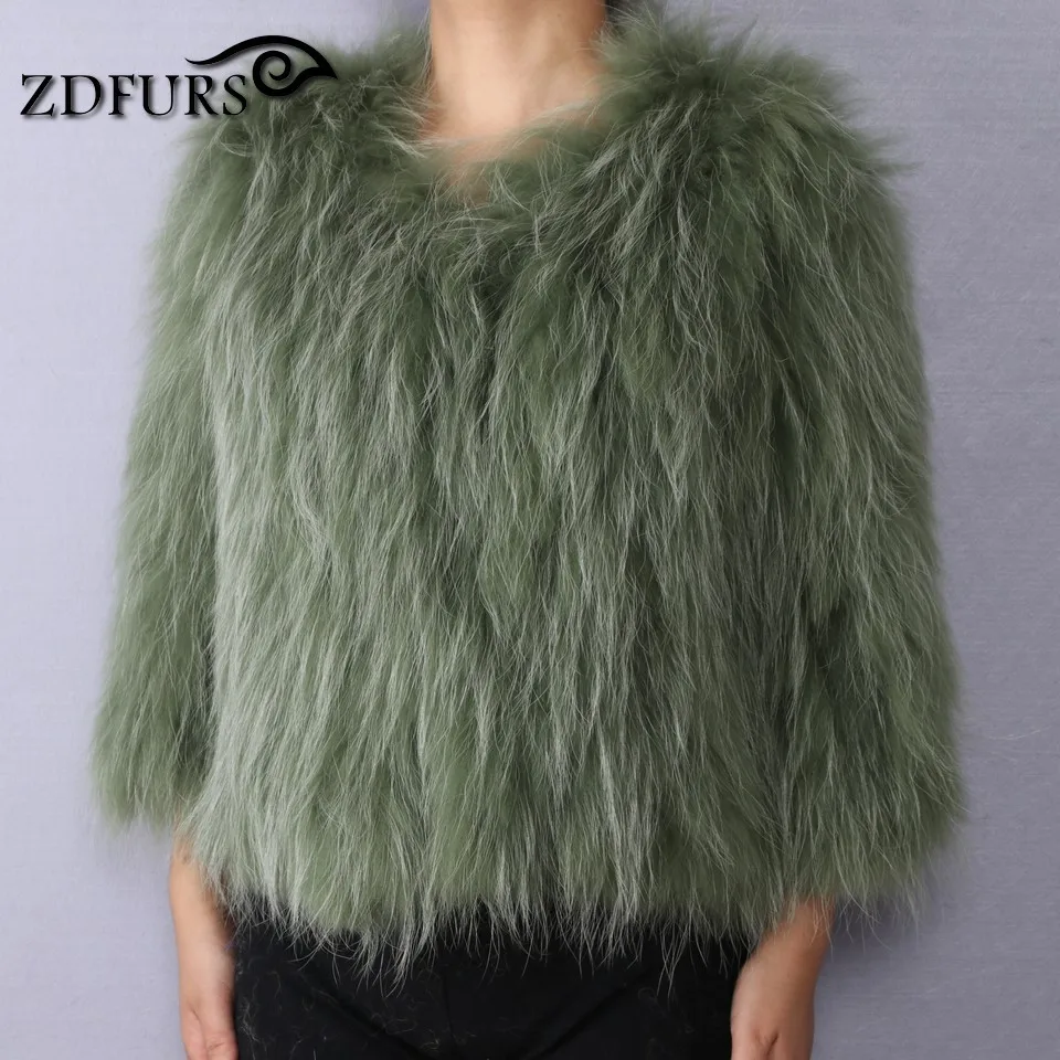 ZDFURS* вязаное пальто из натурального меха енота короткая куртка пальто женское модное зимнее теплое пальто из натурального меха Верхняя одежда