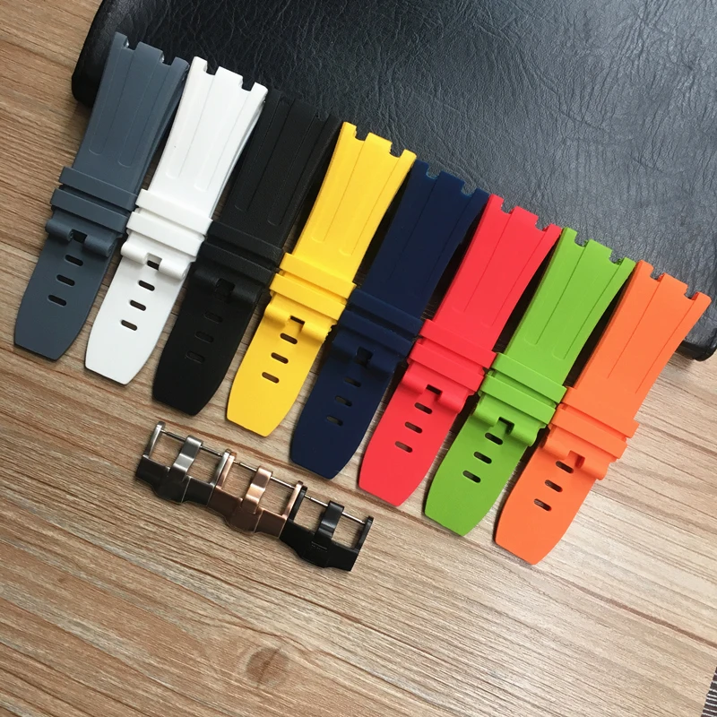 

28mm Soft Black White Green Yellow Orange Gray Blue Red Silicone Rubber Watch Strap Bracelet For AP ROYAL OAK Watchband Belt