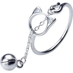 Настоящее серебро 925 проба S925 серебро Tinkerbell кольцо женский корейский животных мяч кулон открытие маленьких кольца для девочек