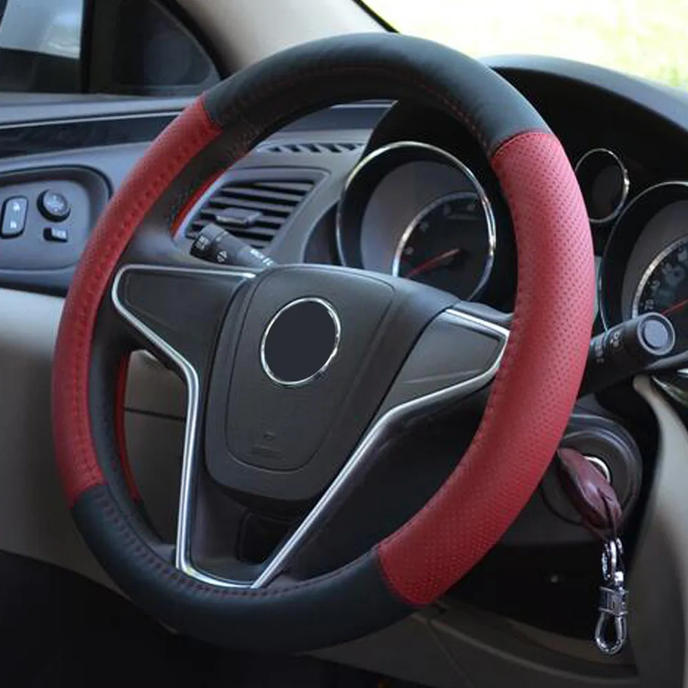 4 Colors Gnuine Leather Steering Wheel Cover Leather Sport Car Steering