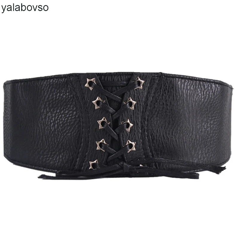 

Yalabovso 2018 New PU Wide Elastic Waist Belt black brown Red white Color Bandage belt for dress or coat Woman waistbelt Y001