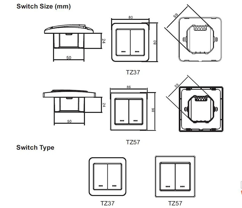 Z-wave Plus ЕС частота встроенный двойной переключатель вкл/выкл с двойным веслом TKB домашний модуль TZ37 80X80 мм Тип Максимальная нагрузка 1380 Вт