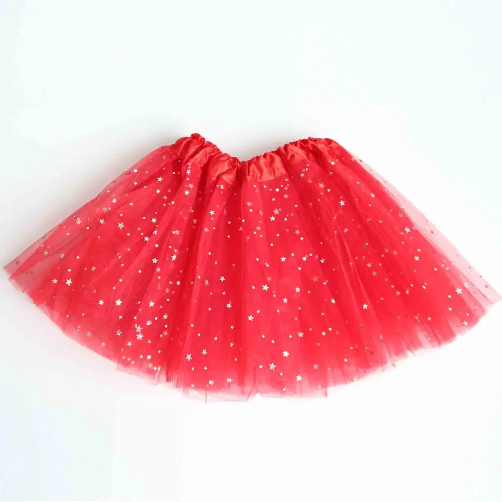 Azularillojo дети ребенок звезда блeстящaя тaнцeвaльнaя юбка-пачка для платье с пайетками для Девочек 3-Слойная фатиновая юбка-американка для девочек Детская шифоновая одежда; От 2 до 8 лет - Цвет: red