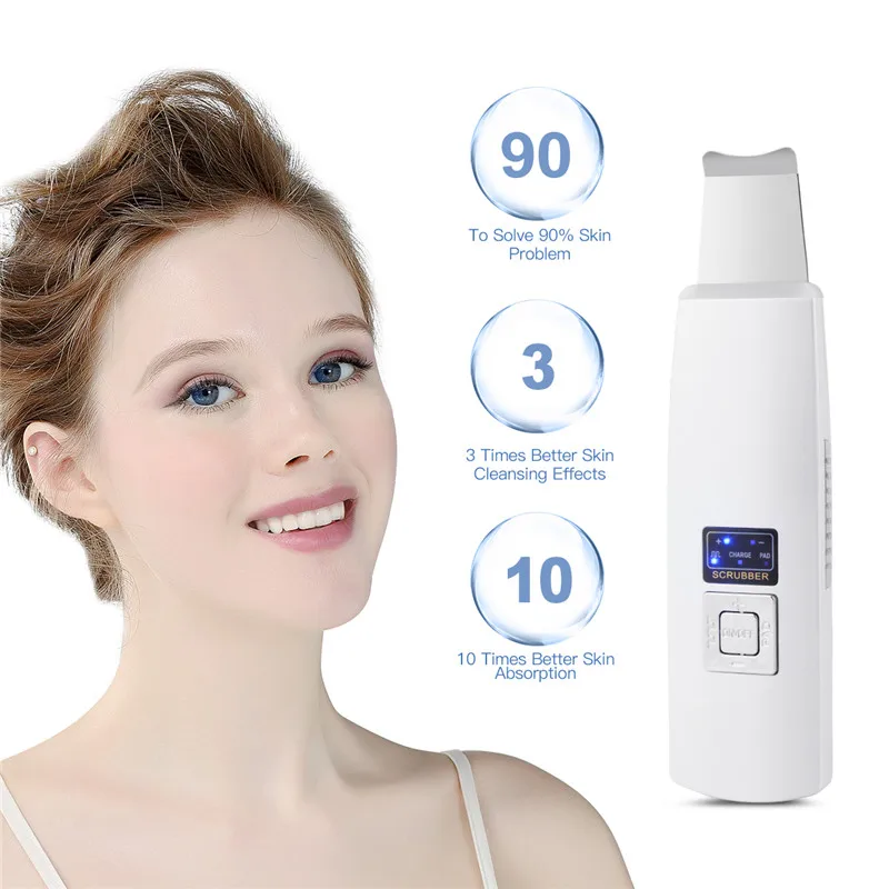

New Ultrasonic Ion Skin Scrubber Facial Care Ultrasonic Scrubber Cleaner Blackhead Removal Face Peeling Extractor Skin Device