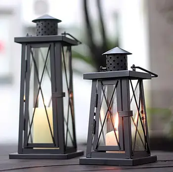 

European Moroccan Metal Glass Candle Holder Antique Iron Candle Lantern Holder Candlestick Hanging Wedding Candle Holder