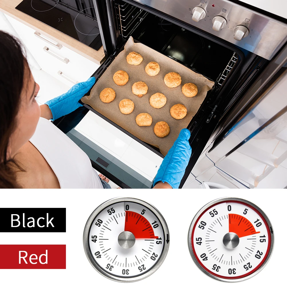 

Stainless Steel Mechanical Kitchen Timer Magnet Round Shape 60 Minutes Novelty Countdown Cooking Clock Alarm Time Reminder