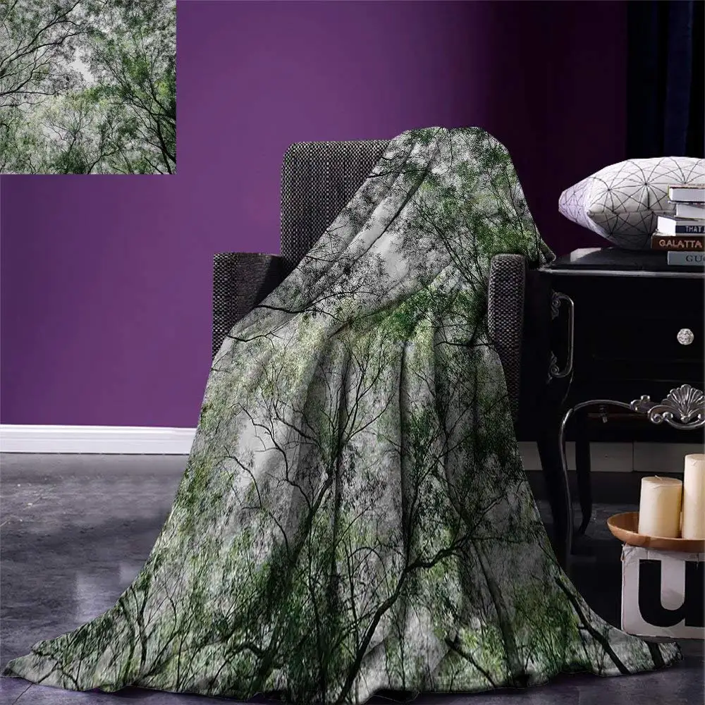 Nature Throw Blanket Tree Branch in Spring Season Fairy Jungle Growth