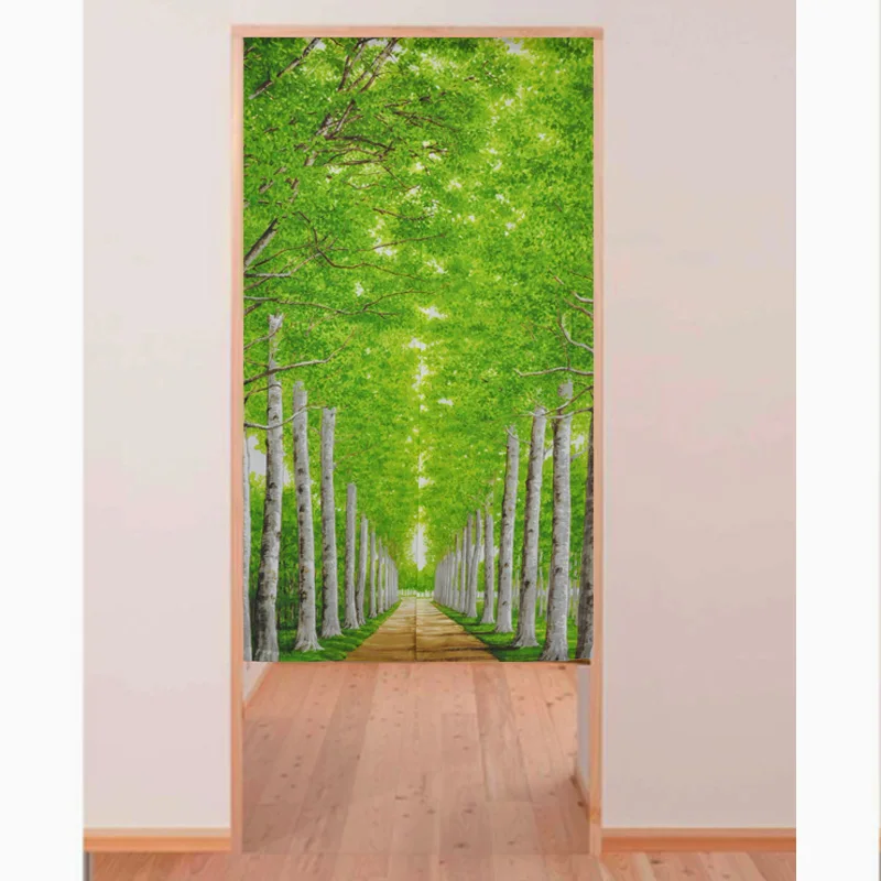 

Nice Curtains High quality morden japanese tricot yarn green tree print door curtain air curtain kitchen curtain for door 85 170