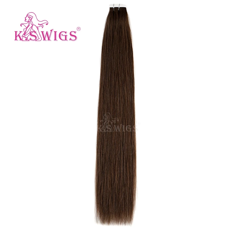 K.S WIGS Remy Tape In Human Hair Double Drawn Straight Seamless Skin Weft Hair Extensions 16'' 20'' 24'' 10pcs/pack - Цвет: #6