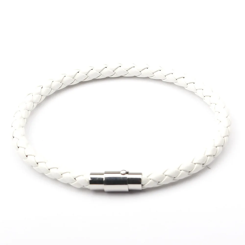 Панк черный белый плетеный стальной провод мужской браслет с магнитной пряжкой простой модный браслет мужской браслет из нержавеющей стали - Окраска металла: white