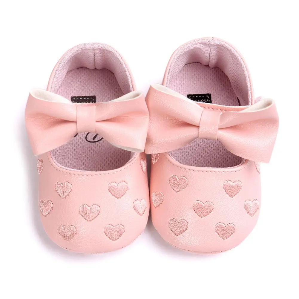Галстук-бабочка из искусственной кожи для маленьких девочек обувь Мокасины обувь с бантом и бахромой на мягкой подошве нескользящая обувь для колыбельки подарки - Цвет: Pink