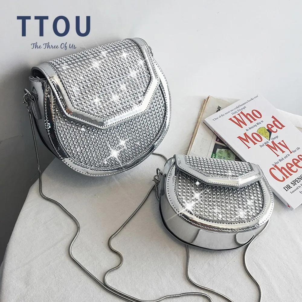 

TTOU Summer Shiny Women Crossbody Bags Rhinestone Hollow Chain Bags for Female Mini Saddle Bag Fashion Messenger Shoulder Bags
