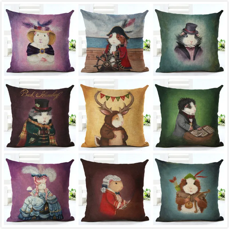 

Cartoon Hamster Cushion Cover Cotton Linen Hamster Printing Decorative Pillowcase Home Decorative Pillow Case For Sofa