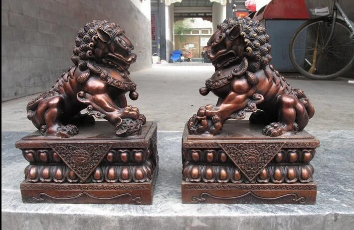 

shitou 002811 10"China Pure Red Bronze Palace Evil Door Fu Foo Dog Lion Fengshui Statue Pair