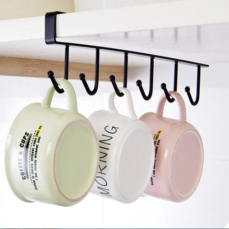 Black/ white iron 6 hook storage Rack Cupboard Bathroom Organizer