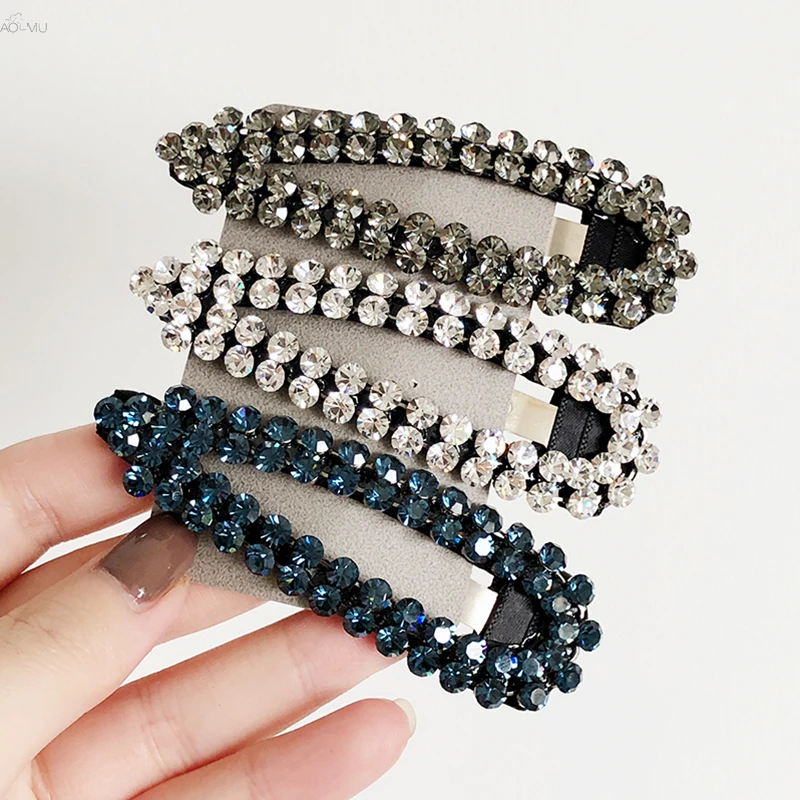 

AOMU Korea Fashion Shiny Crystal Rhinestones Hair Clips for Women Hair Accessories Geometric Waterdrop Shape Hairpins Hairgrip
