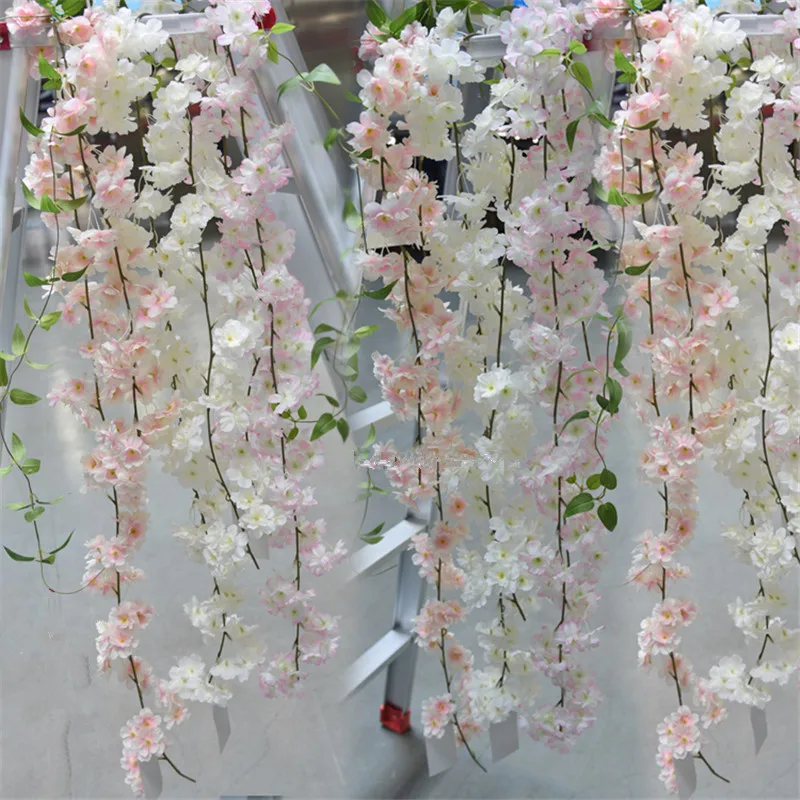 180cm Romantic Cherry Rattan Artificial Flowers Pink Silk Flowers