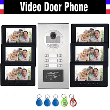 6 Units Apartment Intercom System Video Intercom Video Door Phone Kit HD Camera 7″ Monitor with RFID keyfobs for 6 Household