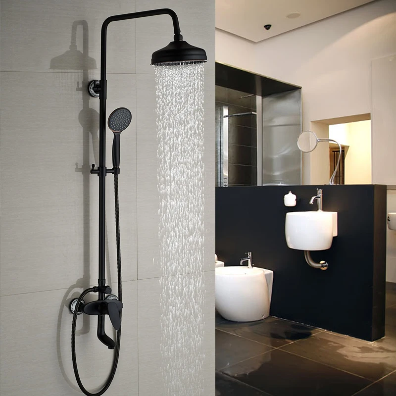 Oil rubbed Bronze Wall Mounted Shower Mixer Taps Bathroom in Wall 8 Rainfall Shower Tub Faucet
