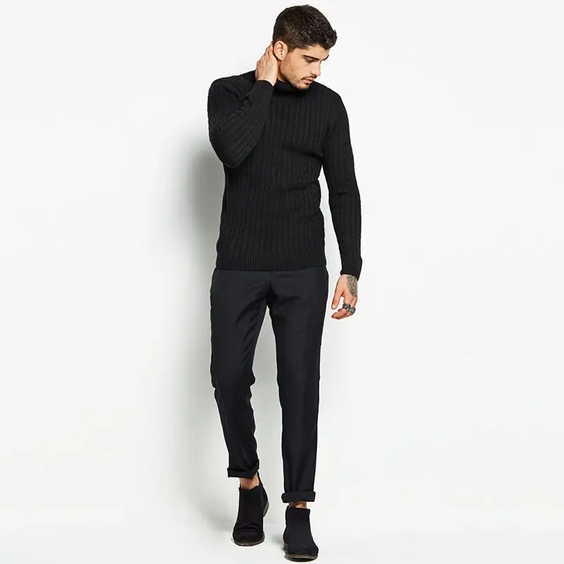 

FEBLACK Men Sweater Smart Casual Style Stand Collar Cotton Material Wool Warm Thick Autumn Winter Pollover Size M-3XL